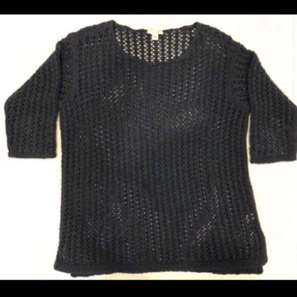 J JILL OPEN STITCH KNIT AEGEON BLUE TUNIC SWEATER - Picture 2 of 5